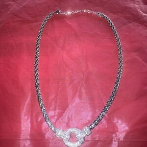 Vintage Christian Dior crystal knot silver necklace